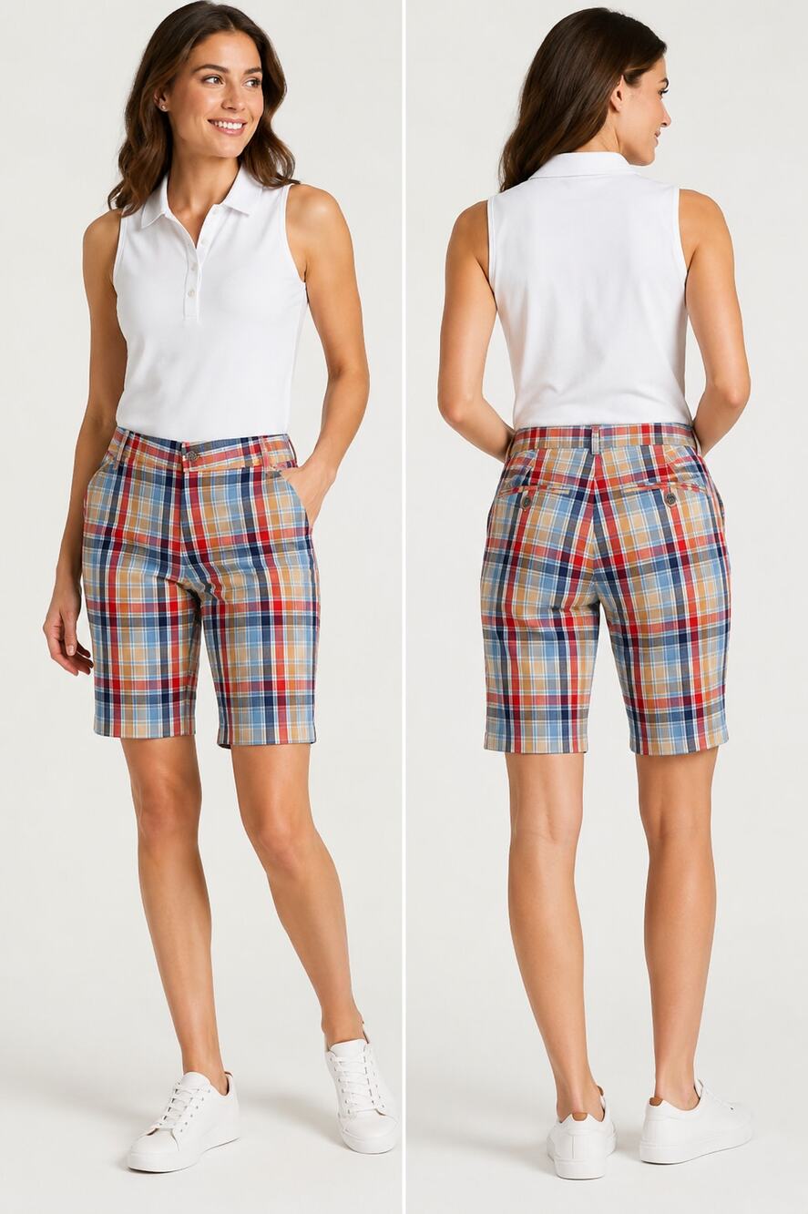 Peter Millar Women’s Plaid Bermuda Shorts Size 4 Stretch Cotton Multicolor
